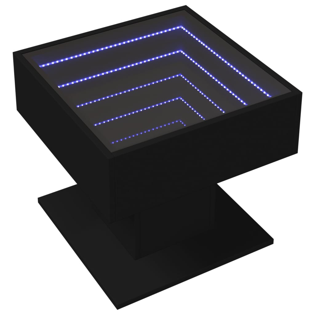 Tavolino Salotto con LED Nero 50x50x45 cm Legno Multistrato | homemem39