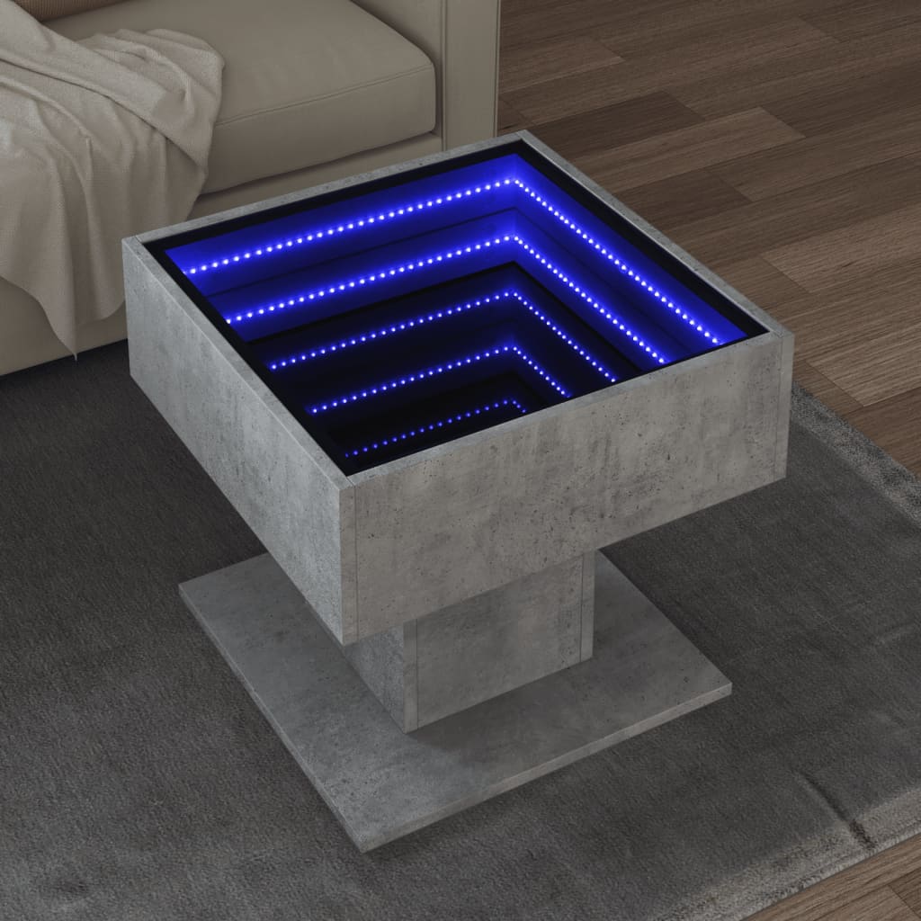 Tavolino Salotto con LED Grigio Cemento 50x50x45 cm Multistrato | homemem39
