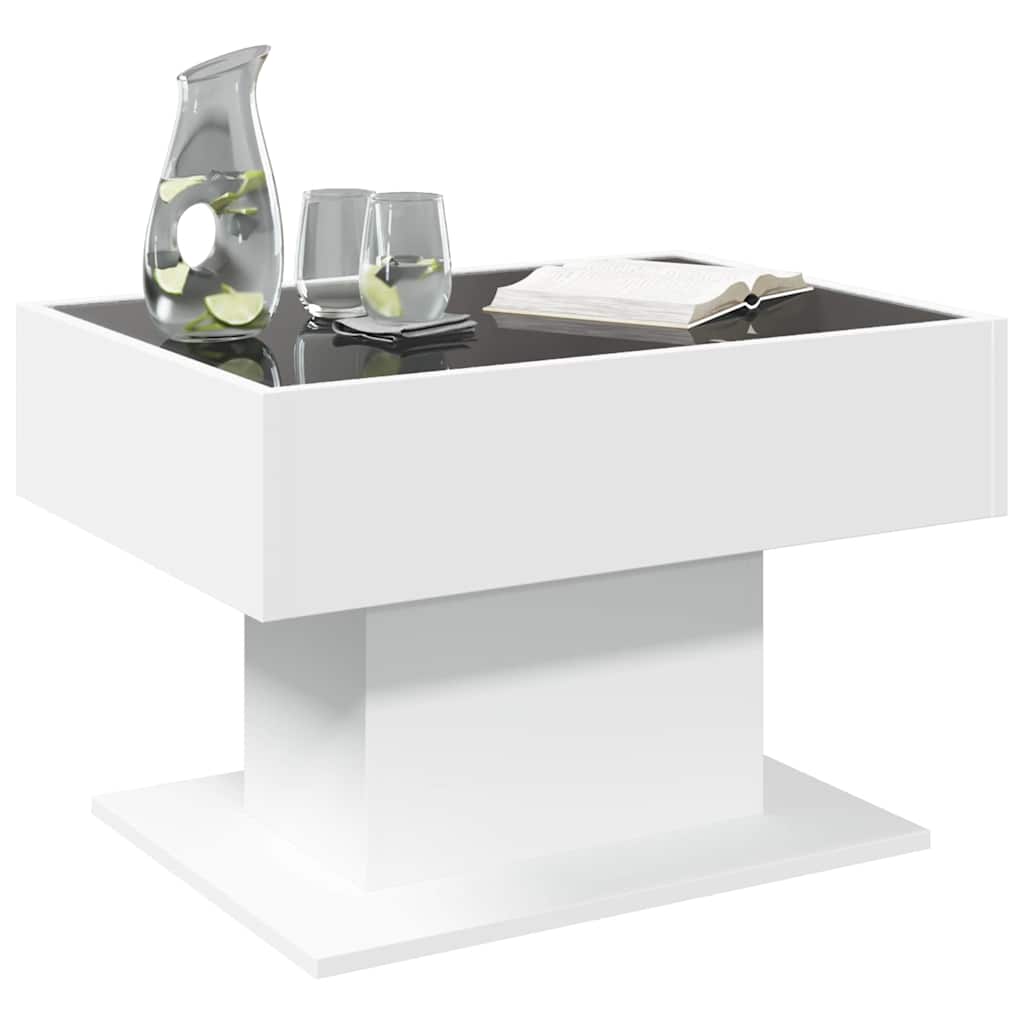 Tavolino Salotto con LED Bianco 70x50x45 cm Legno Multistrato | homemem39