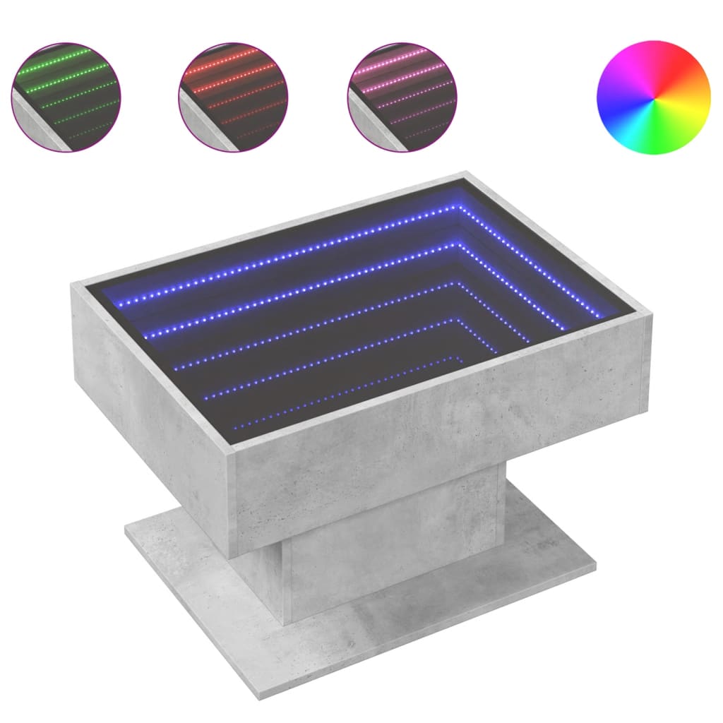 Tavolino Salotto con LED Grigio Cemento 70x50x45 cm Multistrato | homemem39