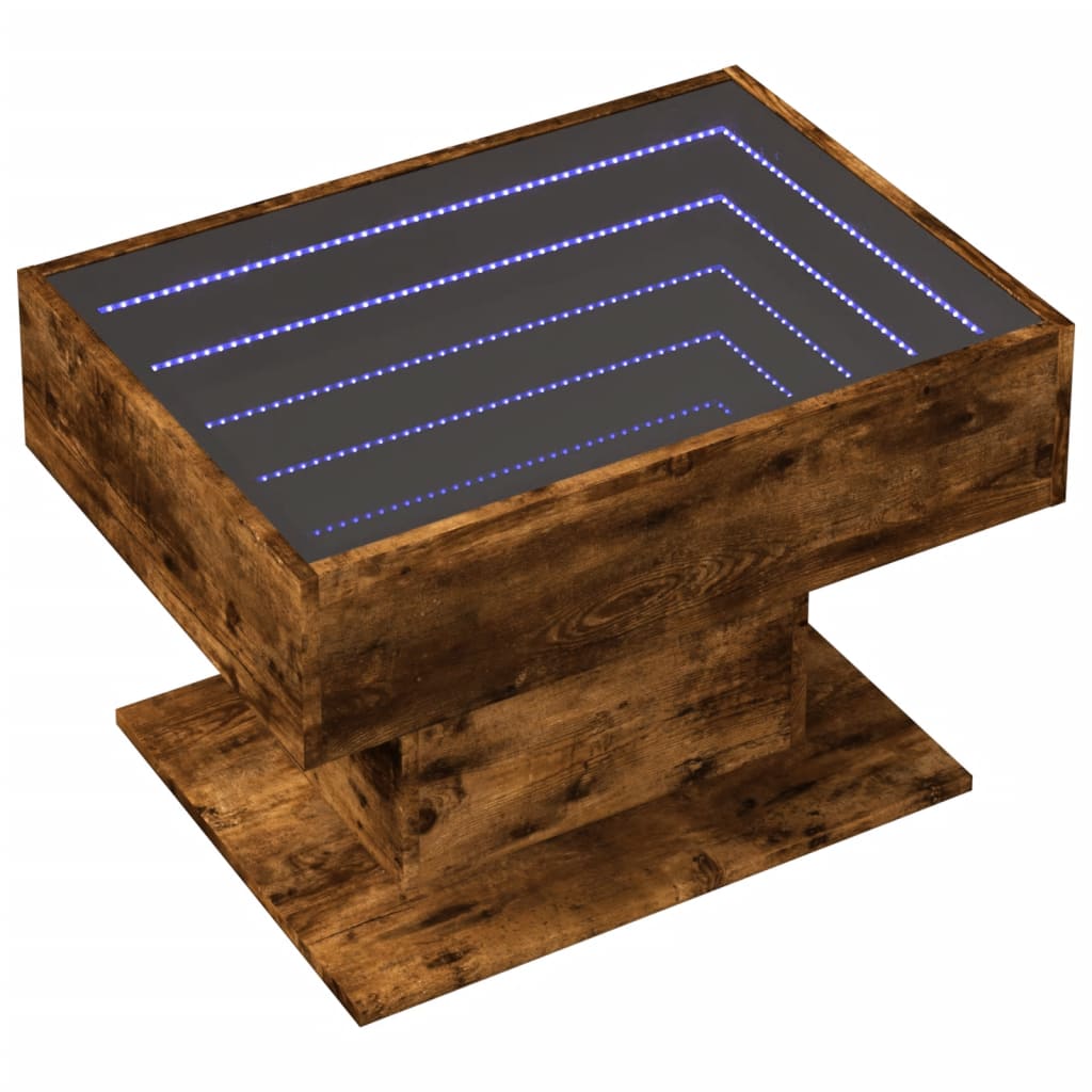 Tavolino Salotto con LED Rovere Fumo 70x50x45 cm Multistrato