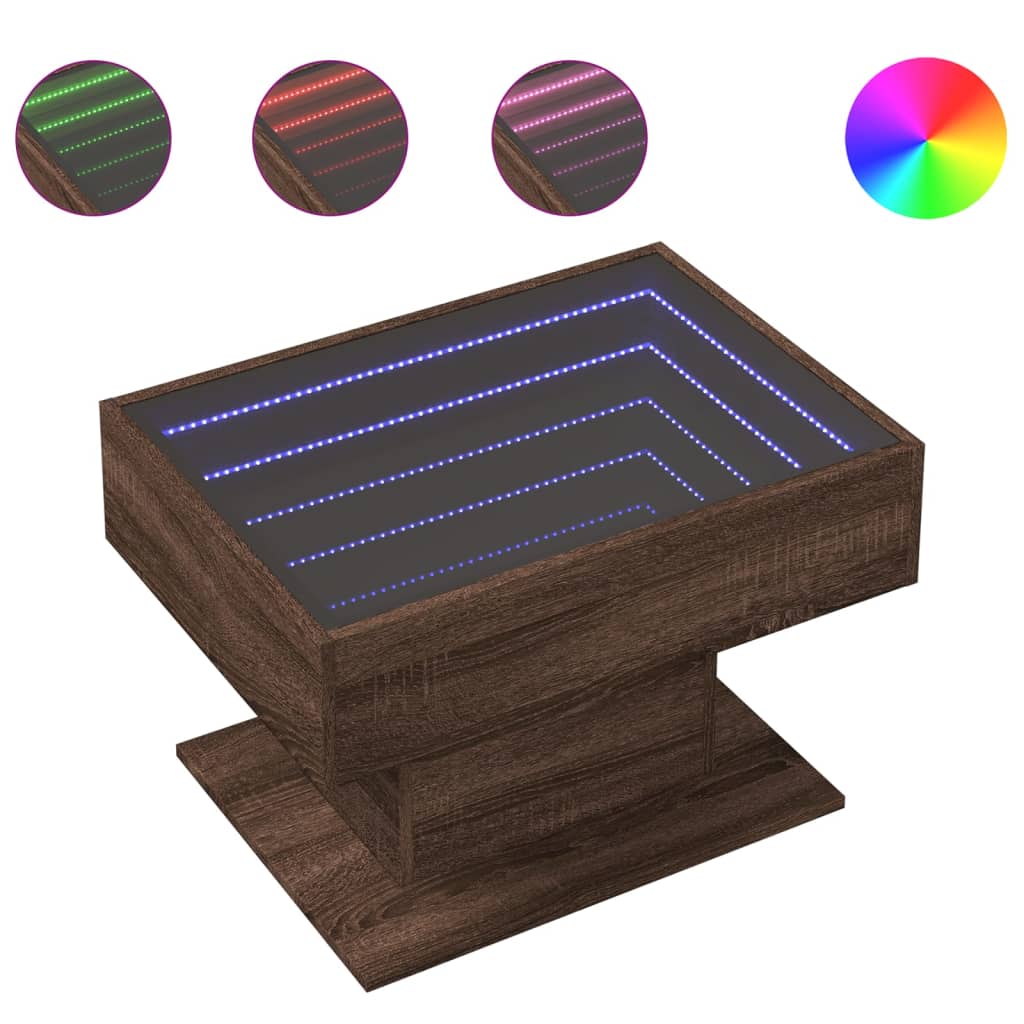 Tavolino Salotto con LED Rovere Marrone 70x50x45 cm Multistrato | homemem39
