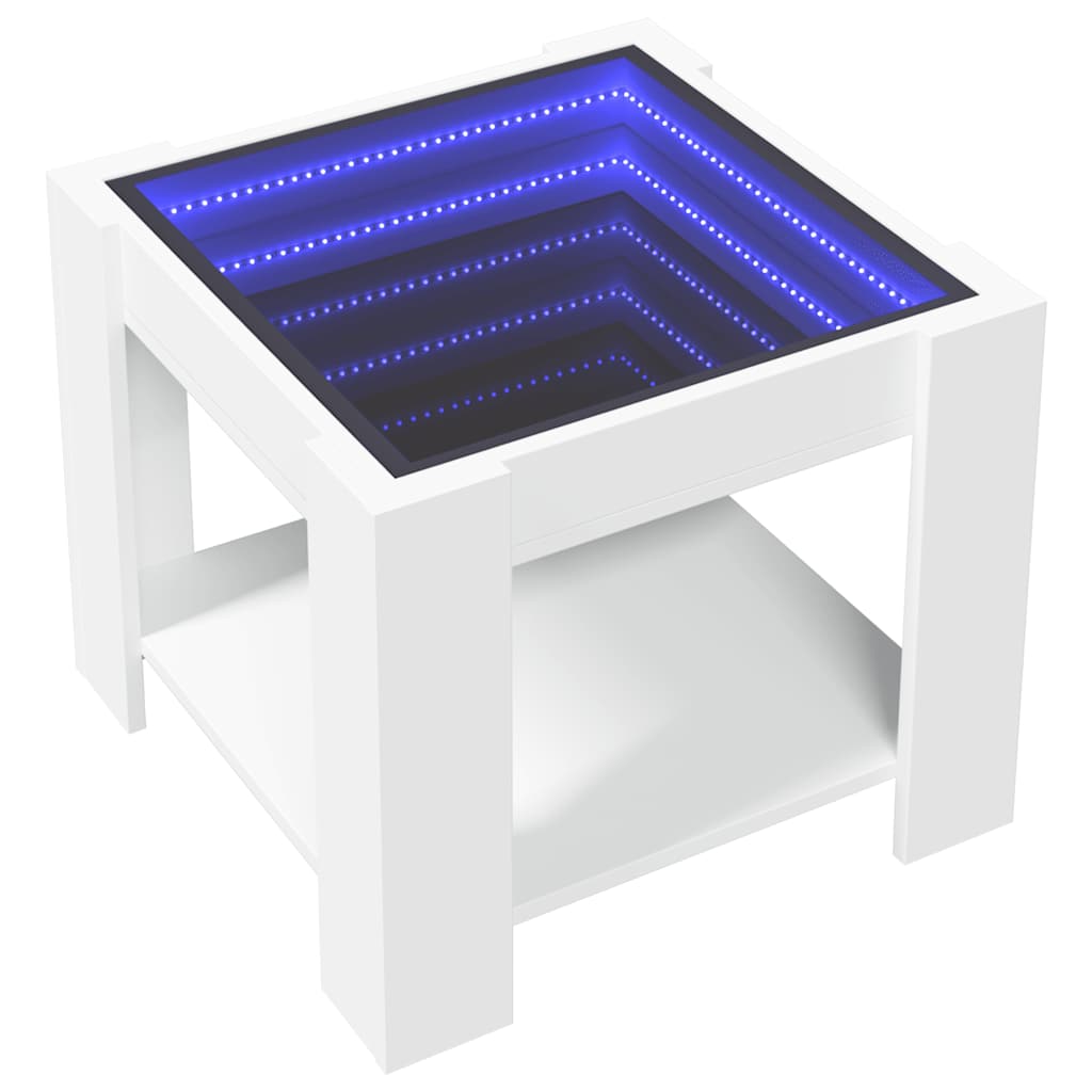 Tavolino Salotto con LED Bianco 53x53x45 cm Legno Multistrato | homemem39