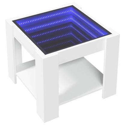 Tavolino Salotto con LED Bianco 53x53x45 cm Legno Multistrato | homemem39