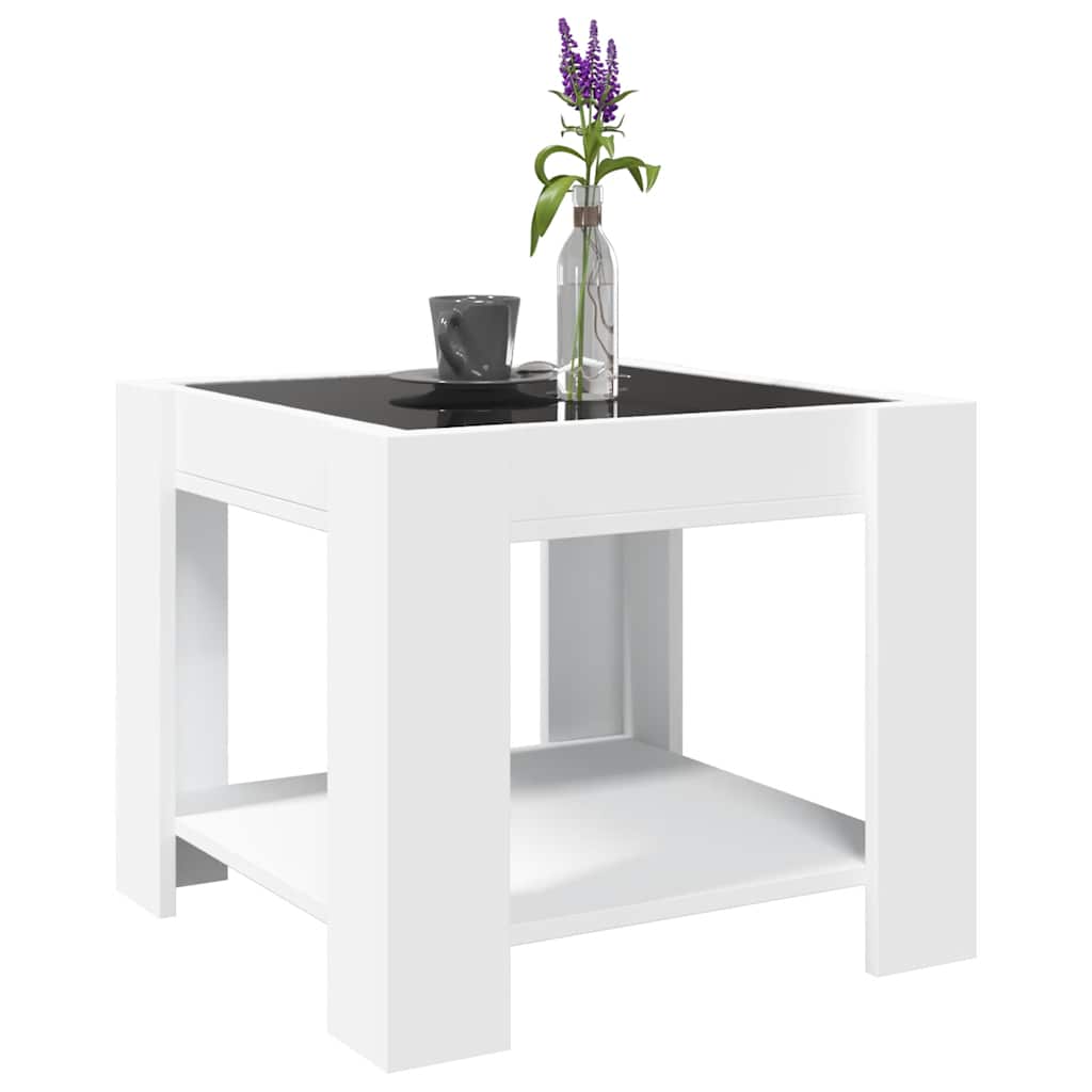 Tavolino Salotto con LED Bianco 53x53x45 cm Legno Multistrato | homemem39