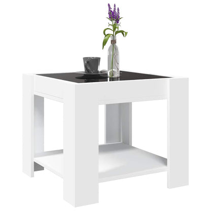 Tavolino Salotto con LED Bianco 53x53x45 cm Legno Multistrato | homemem39