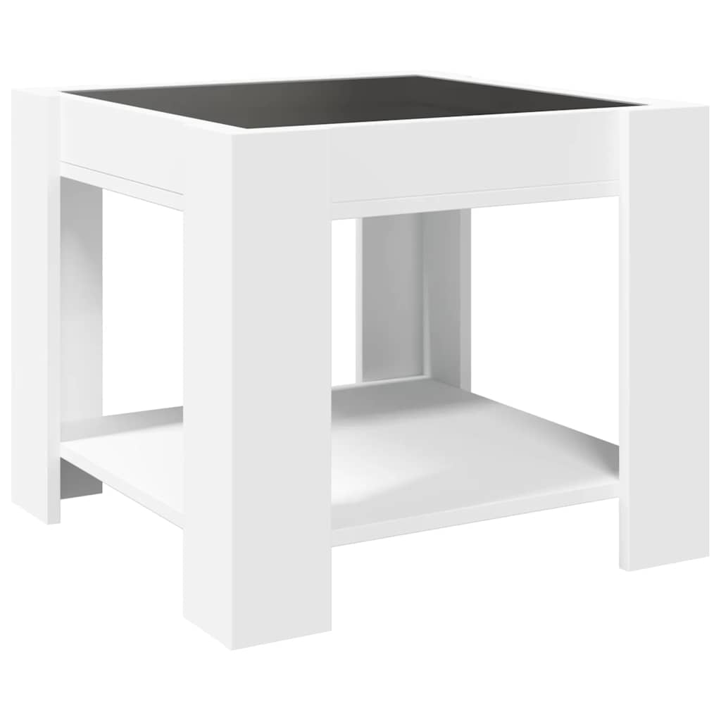 Tavolino Salotto con LED Bianco 53x53x45 cm Legno Multistrato | homemem39