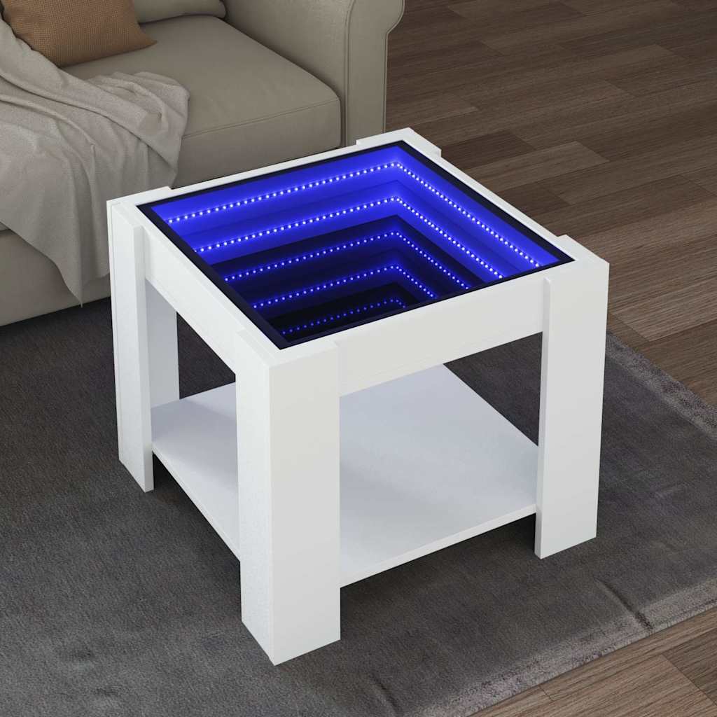 Tavolino Salotto con LED Bianco 53x53x45 cm Legno Multistrato | homemem39
