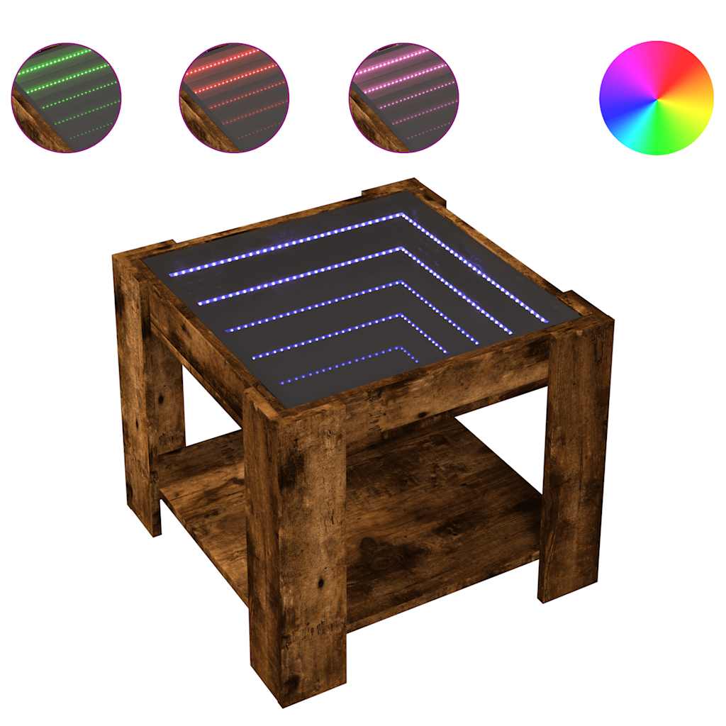 Tavolino Salotto con LED Rovere Fumo 53x53x45 cm Multistrato | homemem39