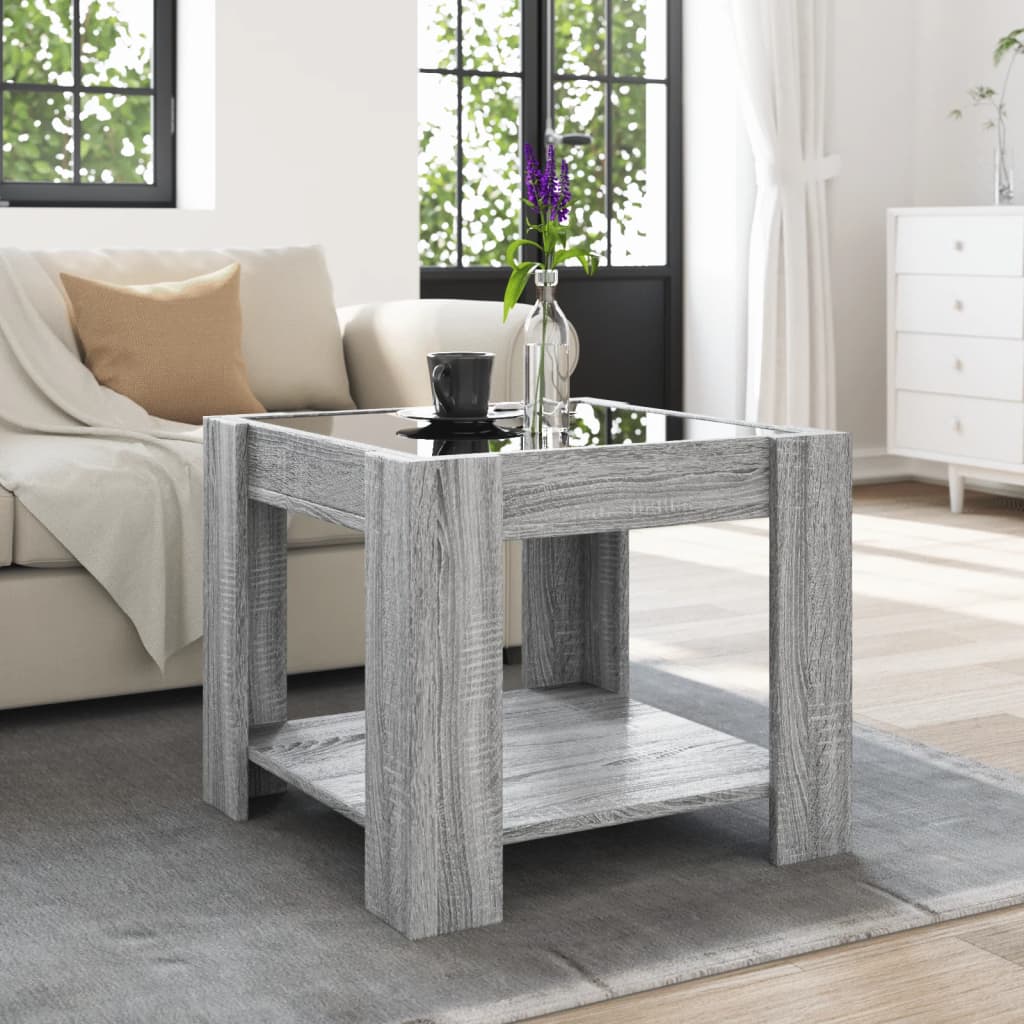 Tavolino Salotto con LED Grigio Sonoma 53x53x45 cm Multistrato