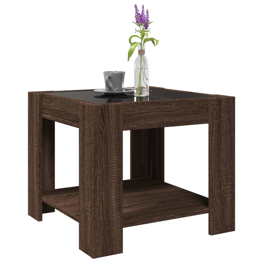 Tavolino Salotto con LED Rovere Marrone 53x53x45 cm Multistrato | homemem39
