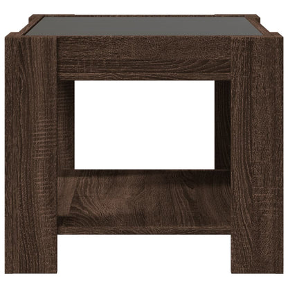 Tavolino Salotto con LED Rovere Marrone 53x53x45 cm Multistrato