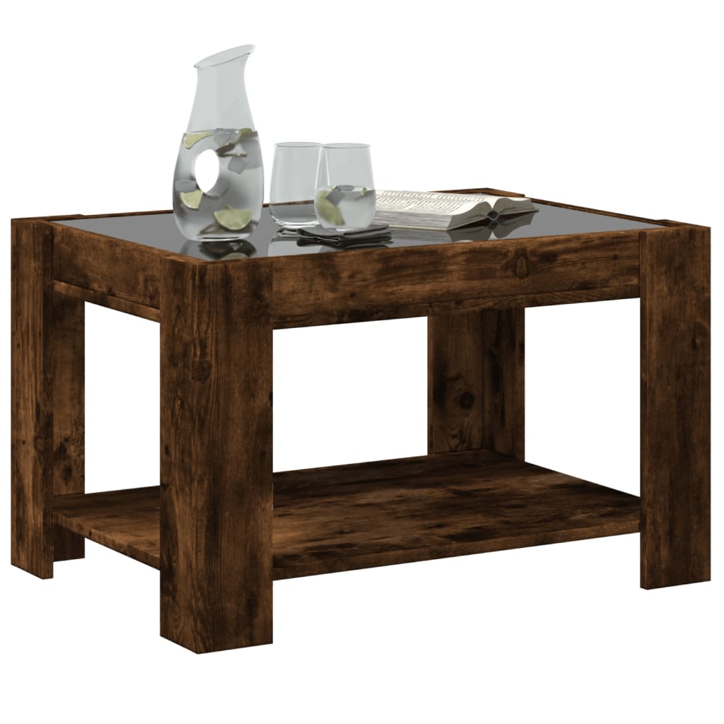 Tavolino Salotto con LED Rovere Fumo 73x53x45 cm Multistrato | homemem39
