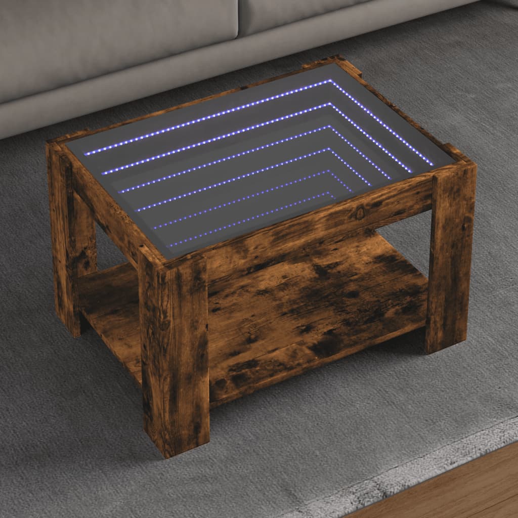 Tavolino Salotto con LED Rovere Fumo 73x53x45 cm Multistrato | homemem39