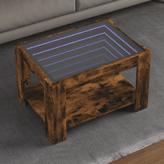 Tavolino Salotto con LED Rovere Fumo 73x53x45 cm Multistrato | homemem39