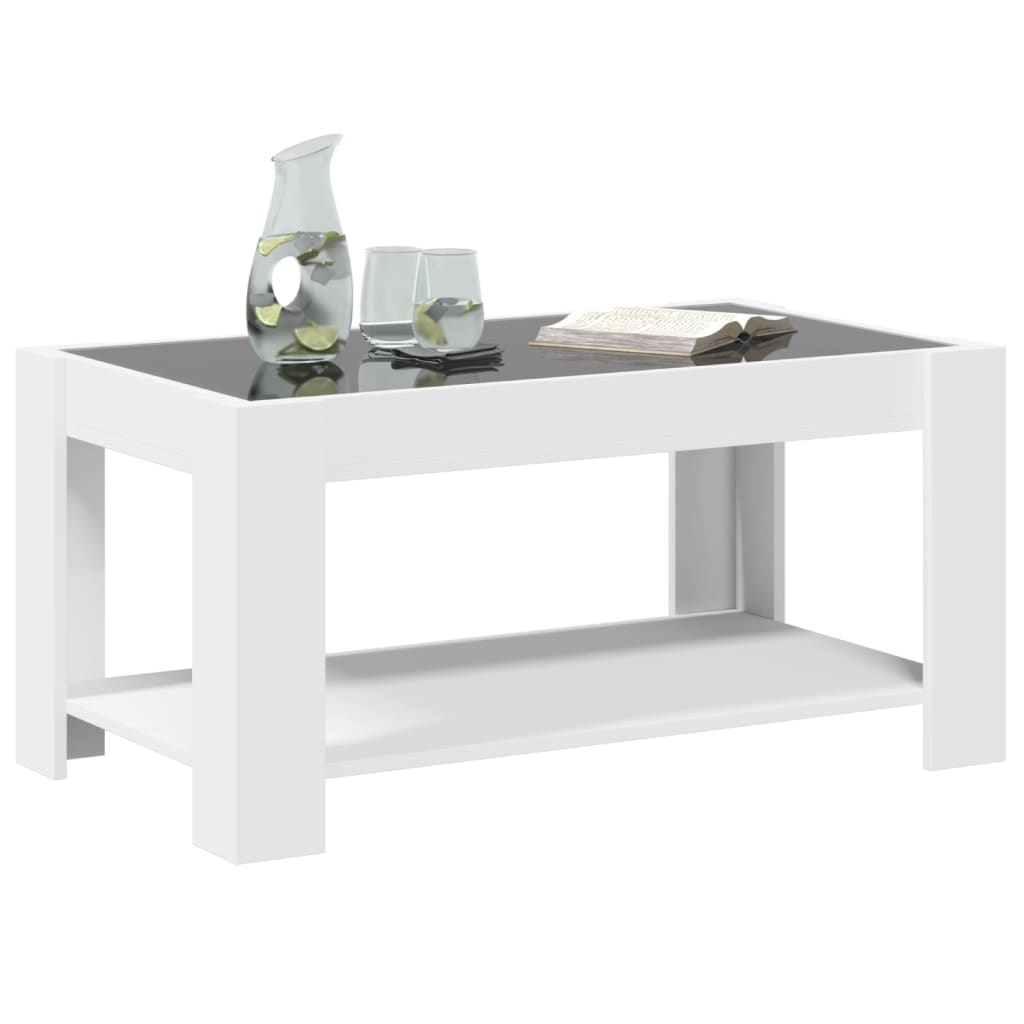 Tavolino Salotto con LED Bianco 93x53x45 cm Legno Multistrato | homemem39