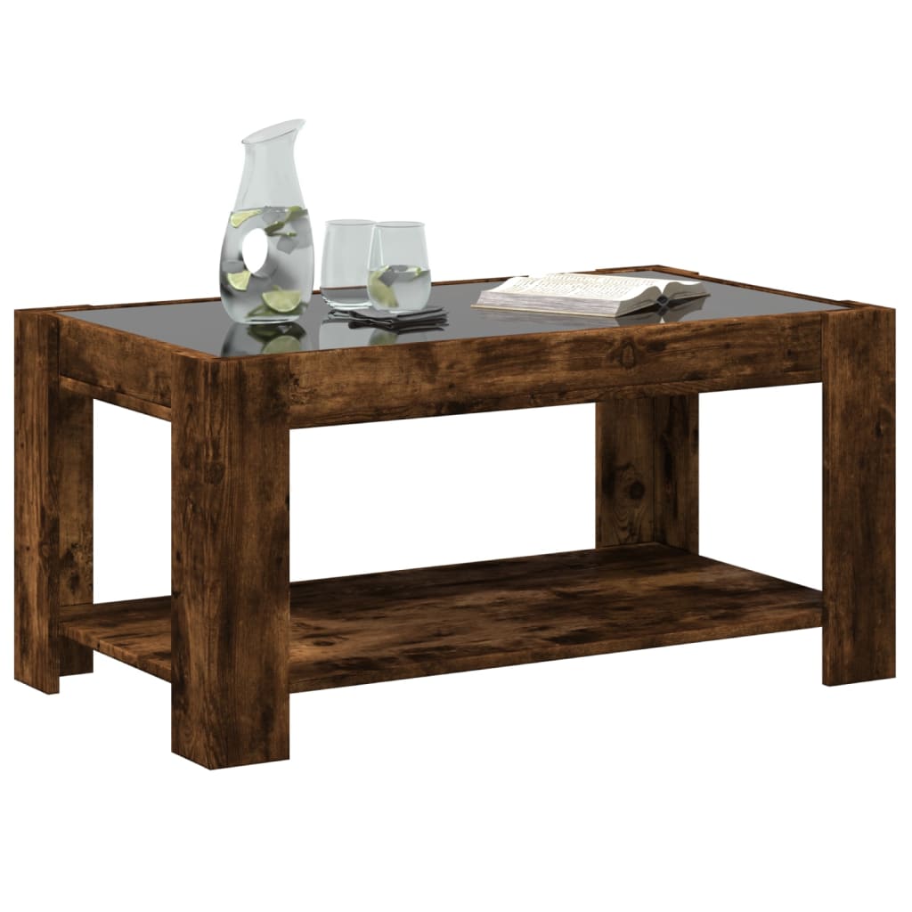 Tavolino Salotto con LED Rovere Fumo 93x53x45 cm Multistrato | homemem39