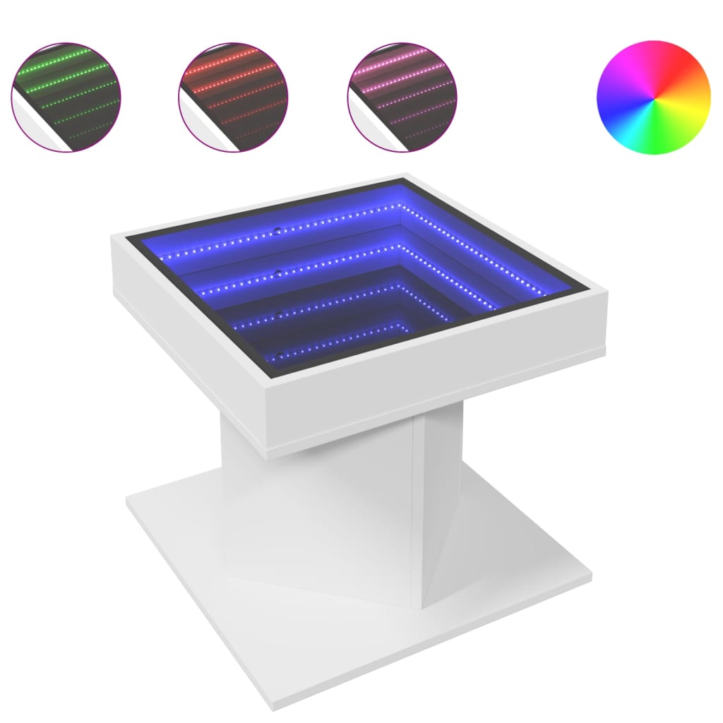 Tavolino Salotto con LED Bianco 50x50x45 cm Legno Multistrato | homemem39