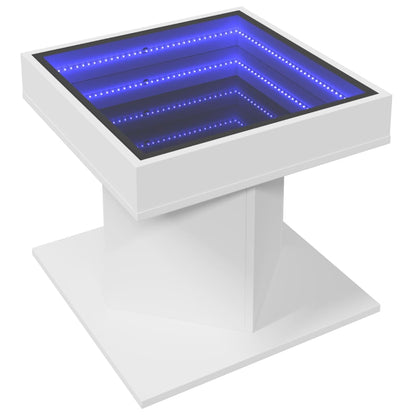 Tavolino Salotto con LED Bianco 50x50x45 cm Legno Multistrato | homemem39