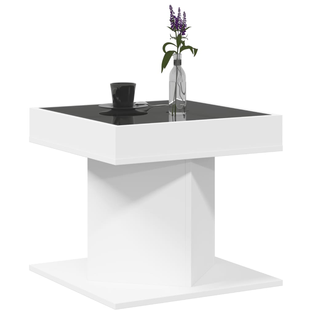 Tavolino Salotto con LED Bianco 50x50x45 cm Legno Multistrato | homemem39