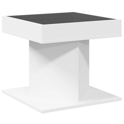 Tavolino Salotto con LED Bianco 50x50x45 cm Legno Multistrato