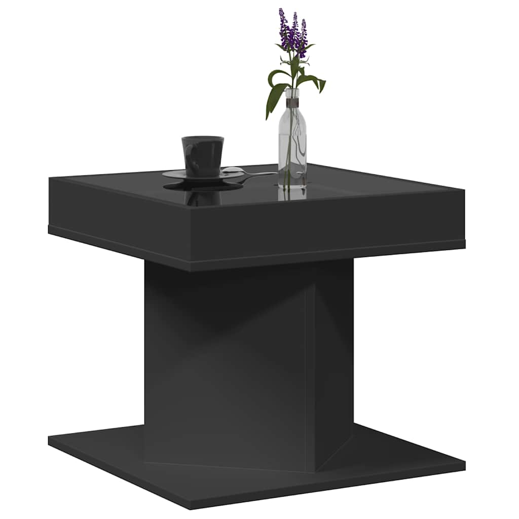 Tavolino Salotto con LED Nero 50x50x45 cm Legno Multistrato | homemem39