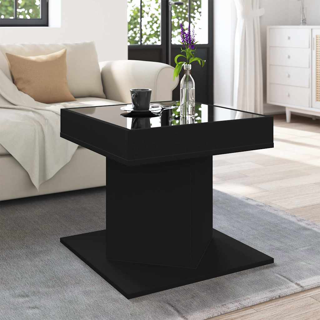 Tavolino Salotto con LED Nero 50x50x45 cm Legno Multistrato | homemem39