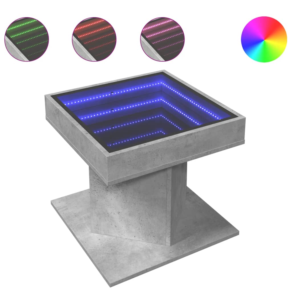 Tavolino Salotto con LED Grigio Cemento 50x50x45 cm Multistrato | homemem39