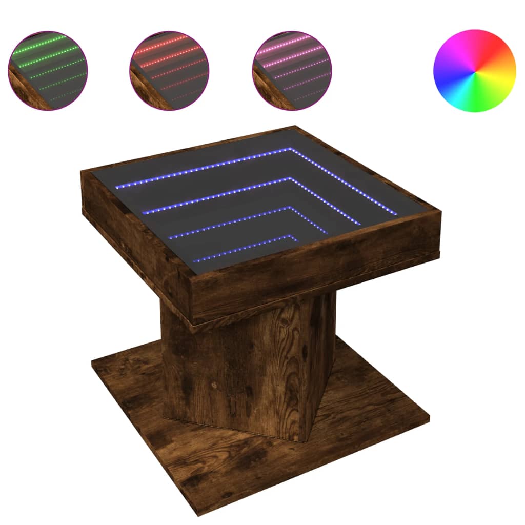 Tavolino Salotto con LED Rovere Fumo 50x50x45 cm Multistrato | homemem39