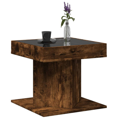 Tavolino Salotto con LED Rovere Fumo 50x50x45 cm Multistrato | homemem39