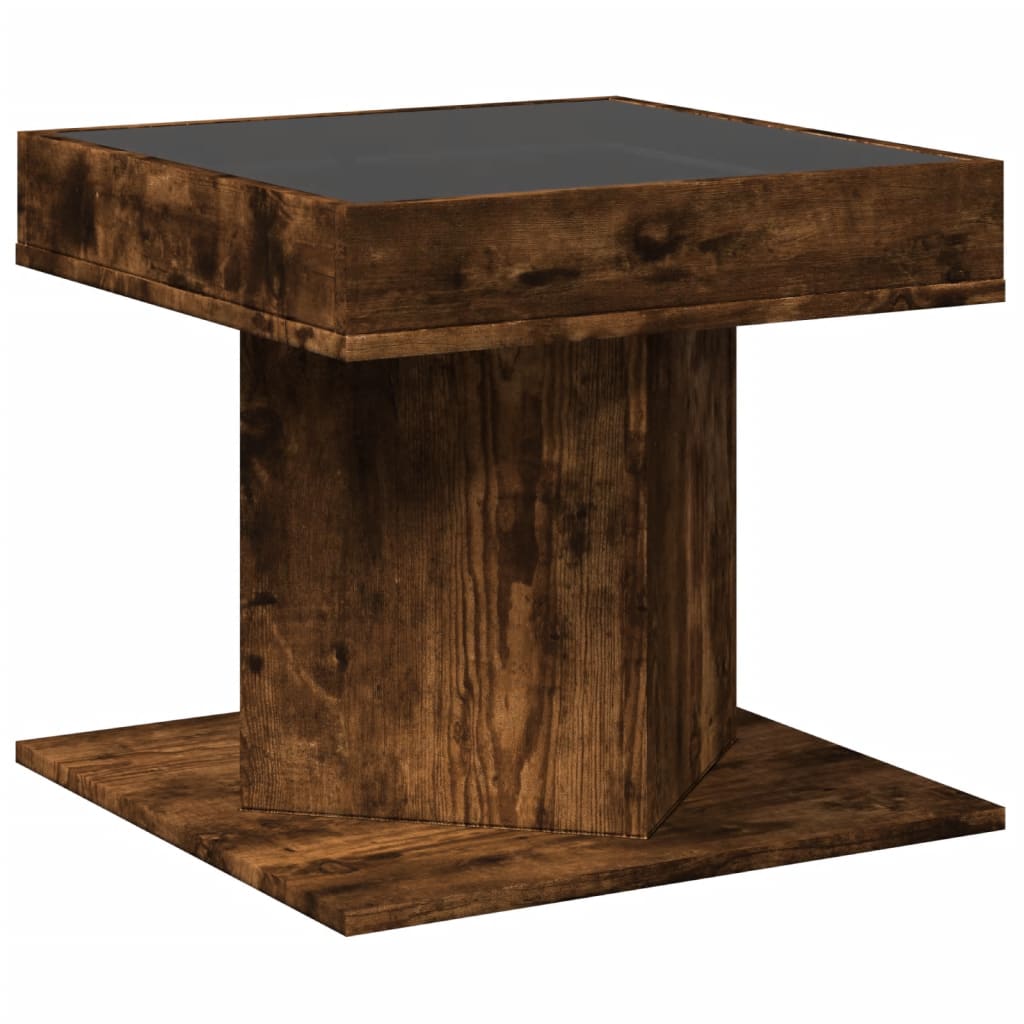Tavolino Salotto con LED Rovere Fumo 50x50x45 cm Multistrato | homemem39