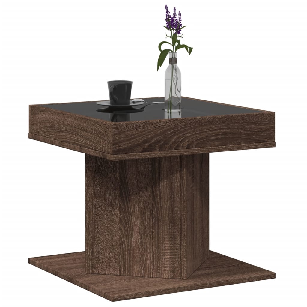 Tavolino Salotto con LED Rovere Marrone 50x50x45 cm Multistrato | homemem39