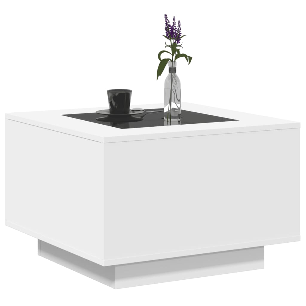 Tavolino Salotto con LED Bianco 60x60x40 cm Legno Multistrato | homemem39