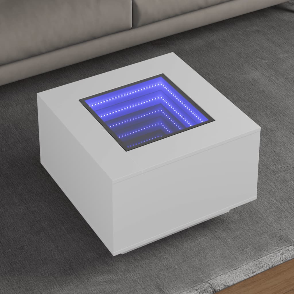 Tavolino Salotto con LED Bianco 60x60x40 cm Legno Multistrato | homemem39