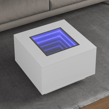 Tavolino Salotto con LED Bianco 60x60x40 cm Legno Multistrato | homemem39