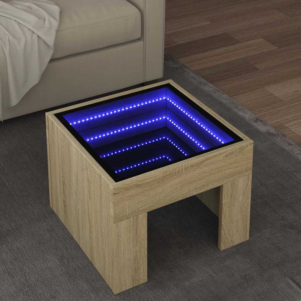 Tavolino da Salotto con LED Infinity Rovere Sonoma 40x40x30 cm | homemem39