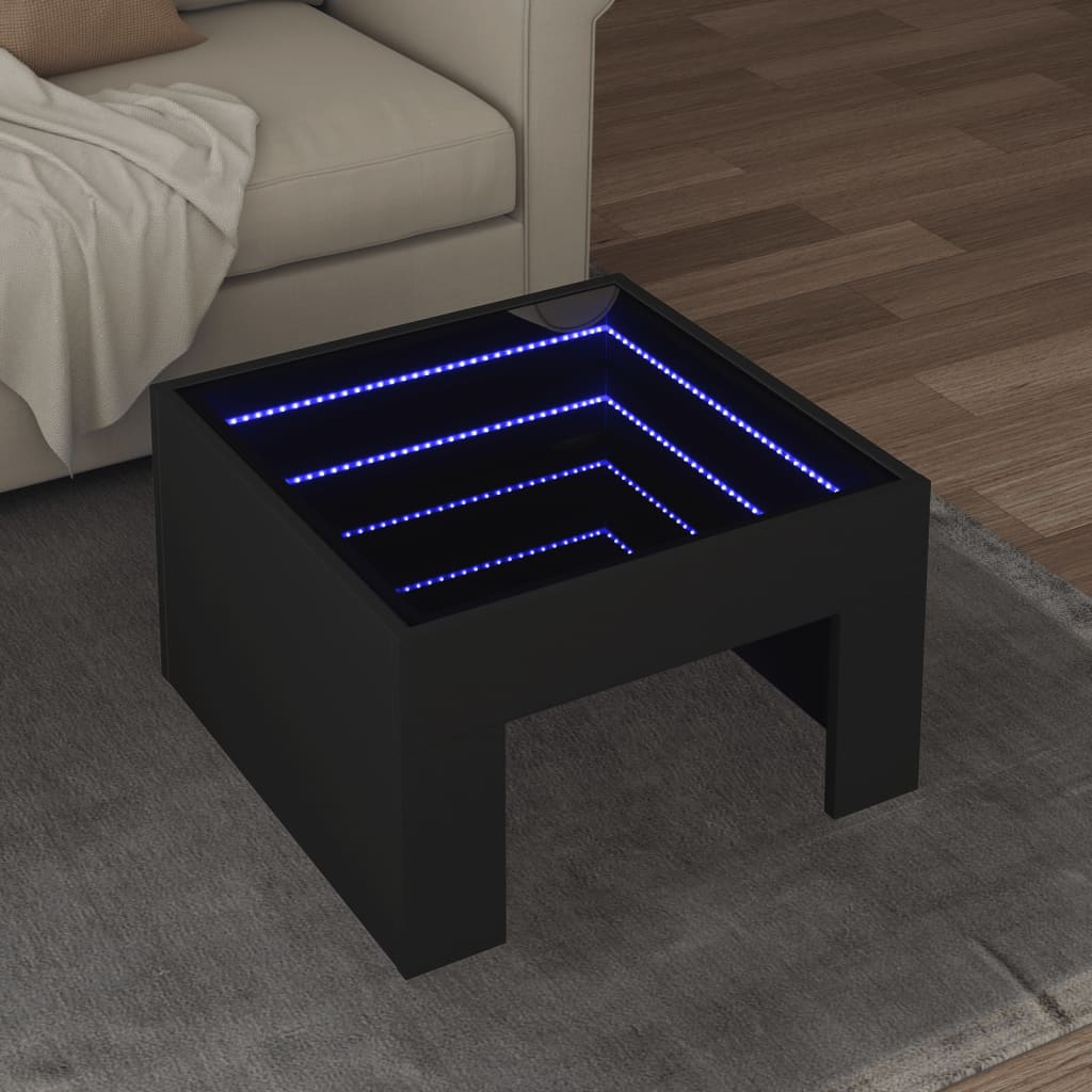 Tavolino da Salotto con LED Infinity Nero 50x50x30 cm | homemem39
