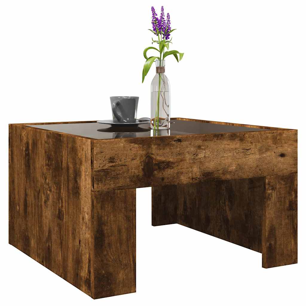 Tavolino da Salotto con LED Infinity Rovere Fumo 50x50x30 cm | homemem39