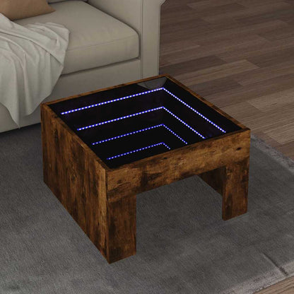 Tavolino da Salotto con LED Infinity Rovere Fumo 50x50x30 cm