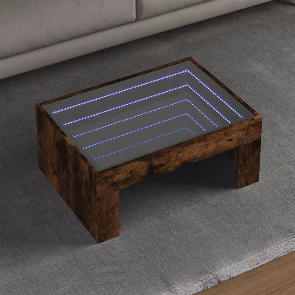 Tavolino da Salotto con LED Infinity Rovere Fumo 70x50x30 cm | homemem39