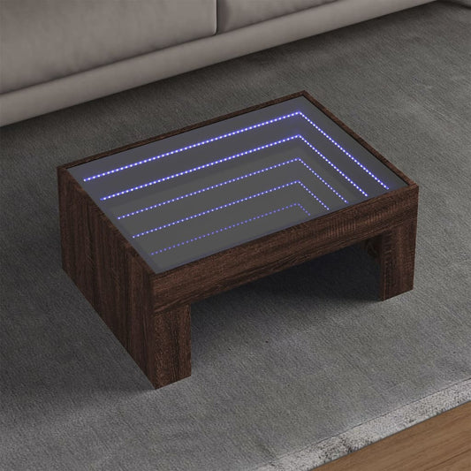 Tavolino da Salotto con LED Infinity Rovere Marrone 70x50x30 cm | homemem39