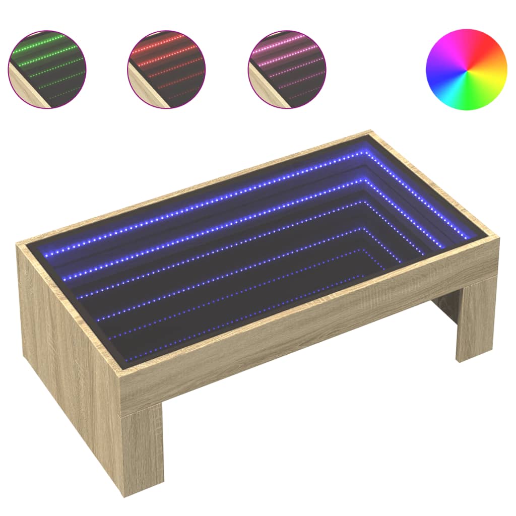 Tavolino da Salotto con LED Infinity Rovere Sonoma 90x50x30 cm | homemem39