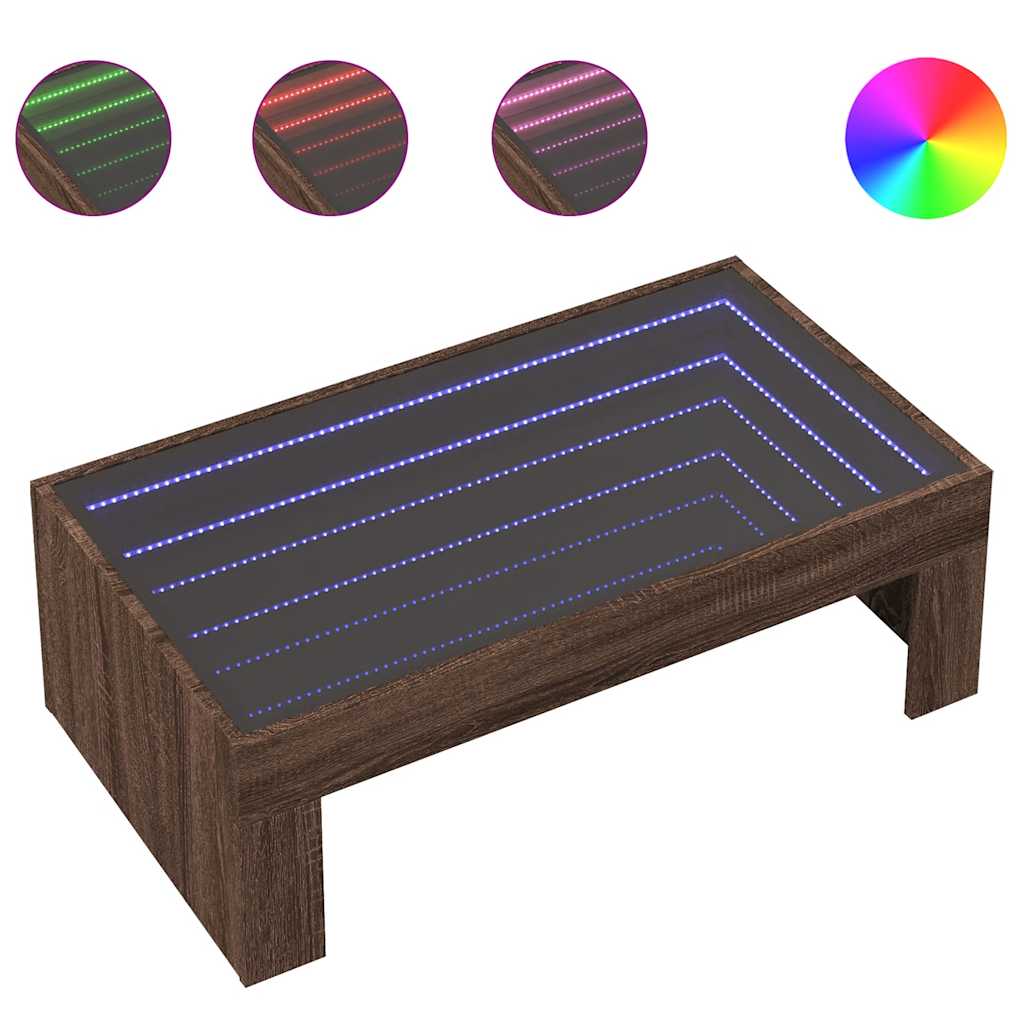 Tavolino da Salotto con LED Infinity Rovere Marrone 90x50x30 cm | homemem39