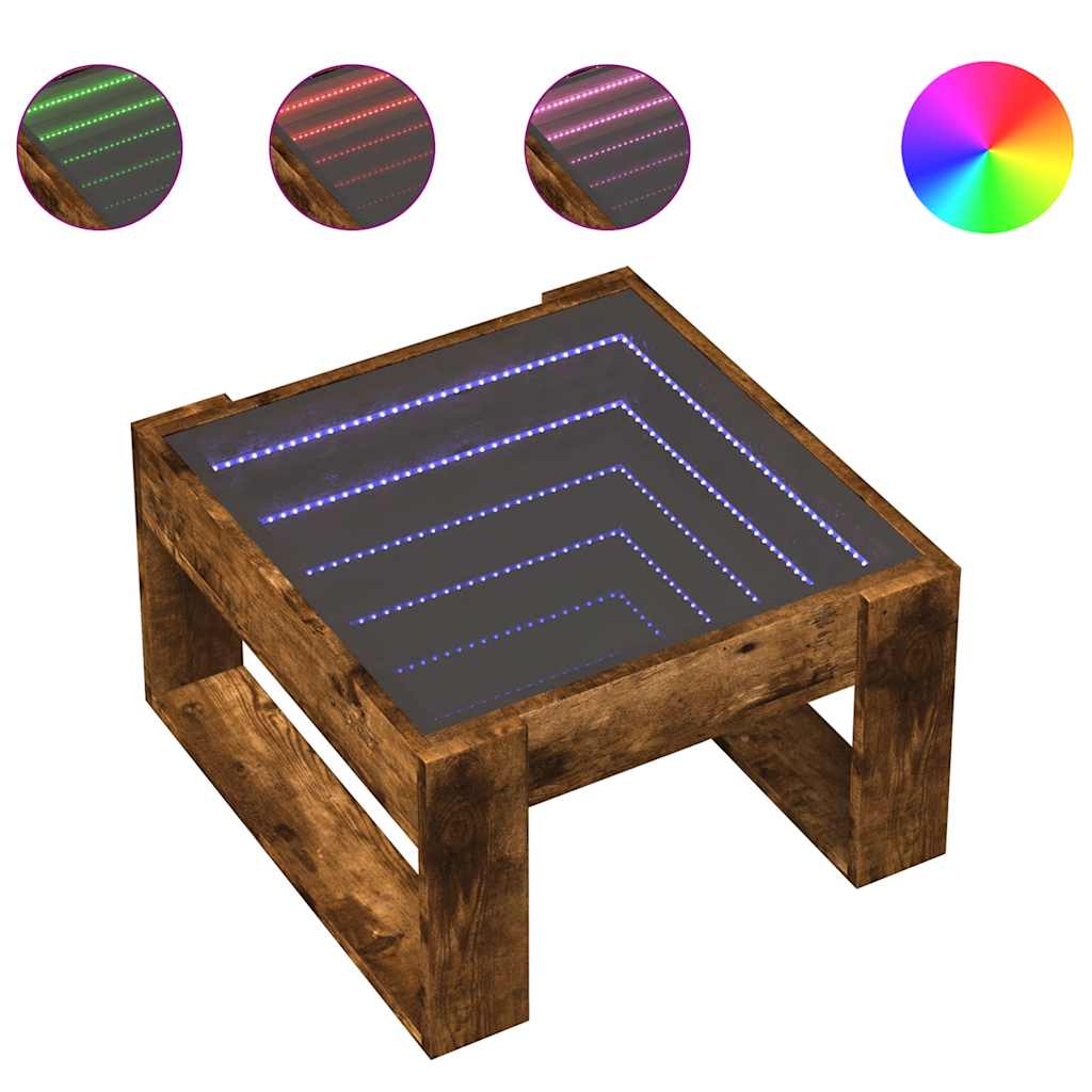 Tavolino da Salotto con LED Infinity Rovere Fumo 50x53x30 cm | homemem39