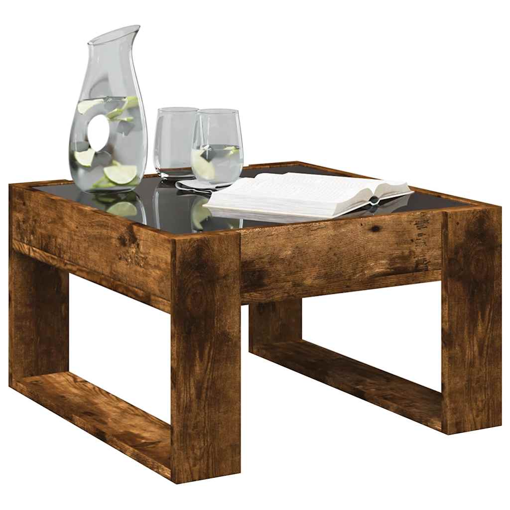 Tavolino da Salotto con LED Infinity Rovere Fumo 50x53x30 cm | homemem39