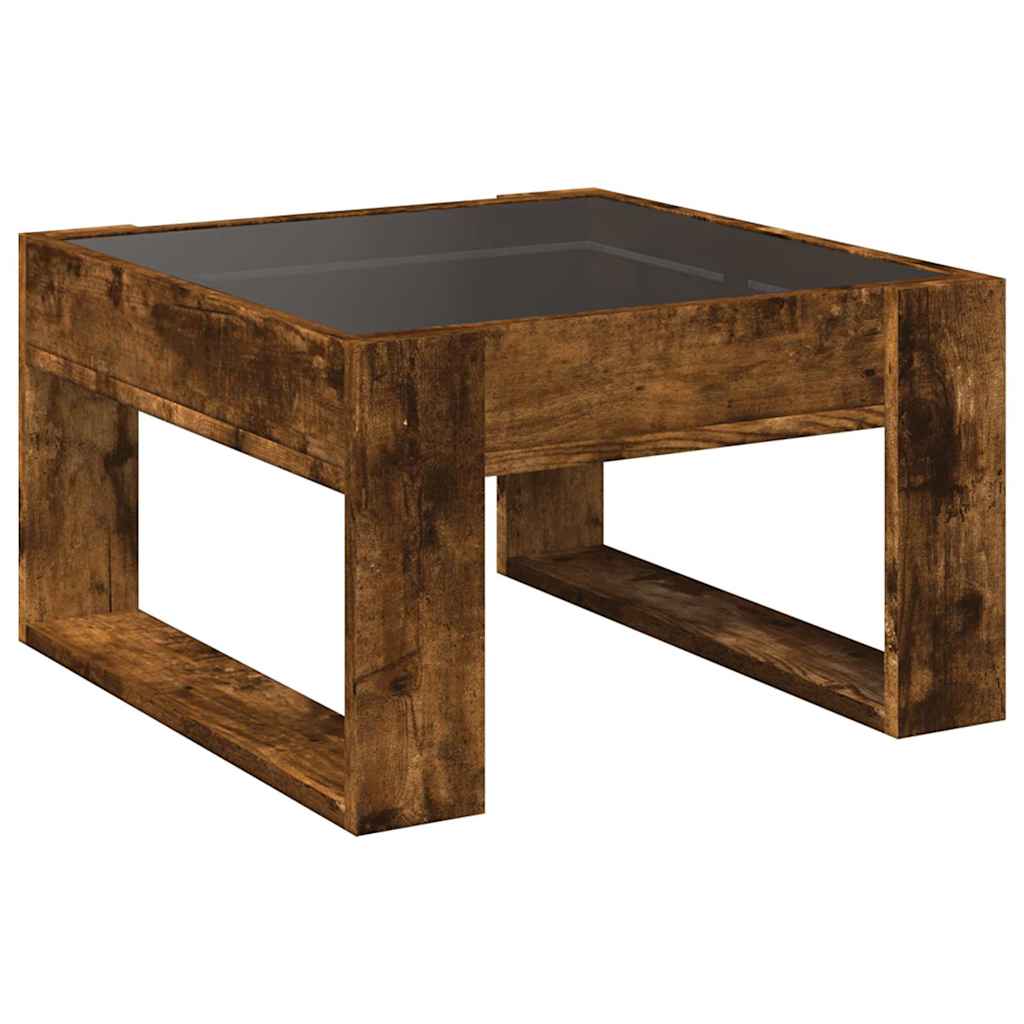 Tavolino da Salotto con LED Infinity Rovere Fumo 50x53x30 cm