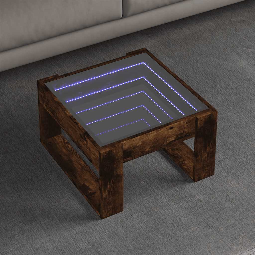Tavolino da Salotto con LED Infinity Rovere Fumo 50x53x30 cm