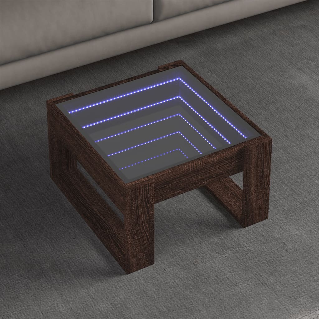 Tavolino Salotto con LED Infinity Rovere Marrone 50x53x30 cm | homemem39