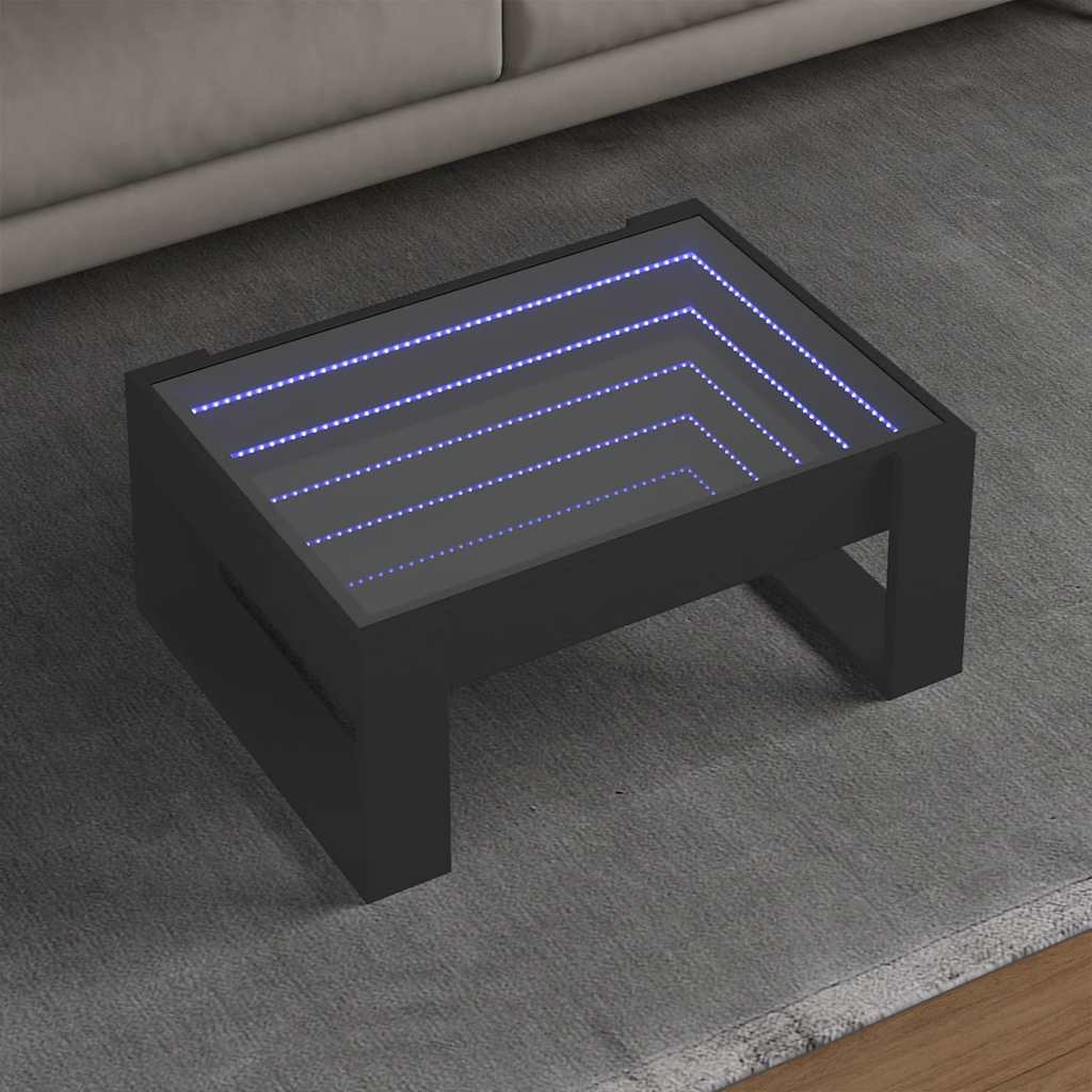 Tavolino da Salotto con LED Infinity Nero 70x53x30 cm