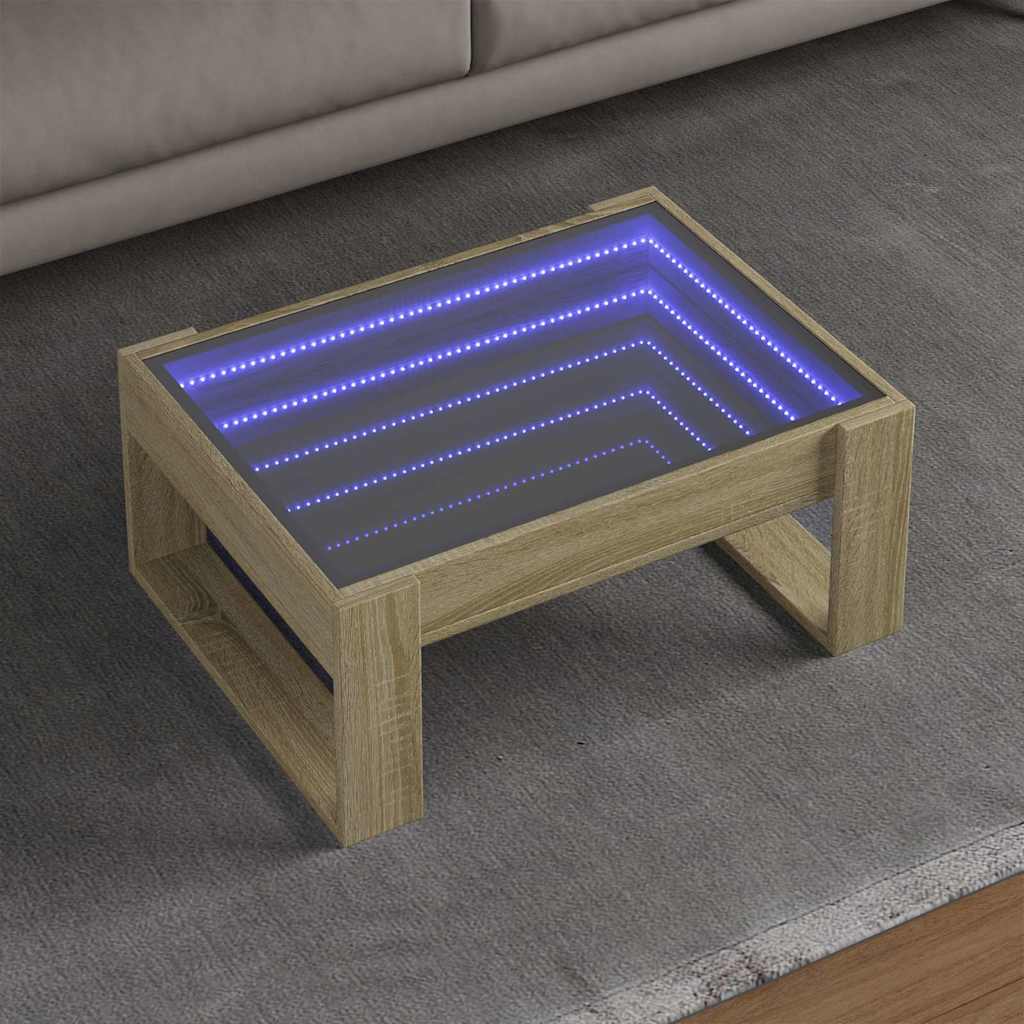 Tavolino da Salotto con LED Infinity Rovere Sonoma 70x53x30 cm